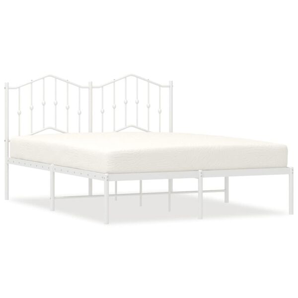 vidaXL Bed Frame White Powder-Coated Steel Double Bed Frame