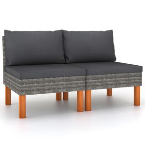 vidaXL Middle Sofa Grey PE rattan Standard Removable Covers