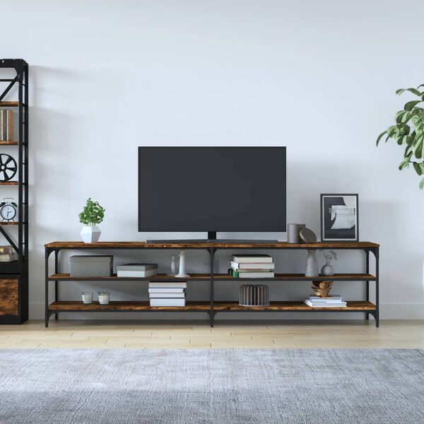 vidaXL TV Cabinet Smoked Oak 78.7x11.8x19.7" Engineered Wood and Metal