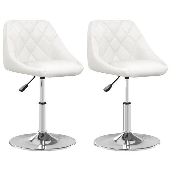 vidaXL Dining Chair Set of 2 White Faux leather, chromed steel