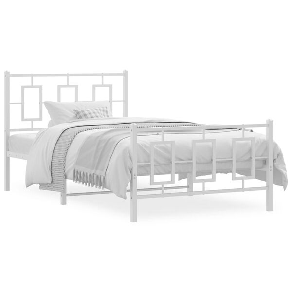 vidaXL Bed Frame White Powder-Coated Steel Single Bed Frame