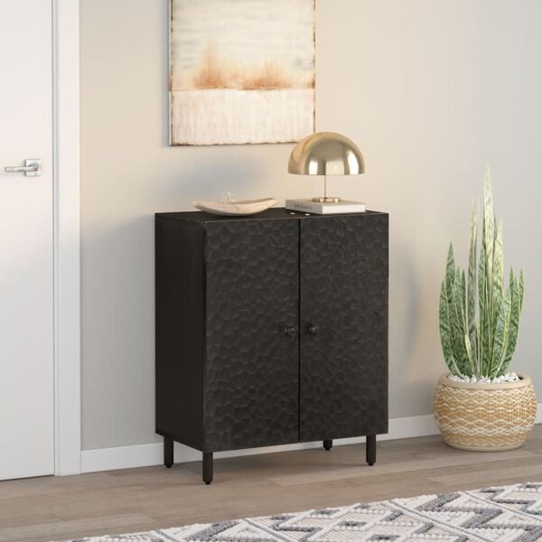 vidaXL Side Cabinet Black Solid Mango Wood, Engineered Wood, Iron