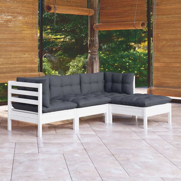 vidaXL Garden Lounge Set White, Anthracite Solid pine, polyester Medium
