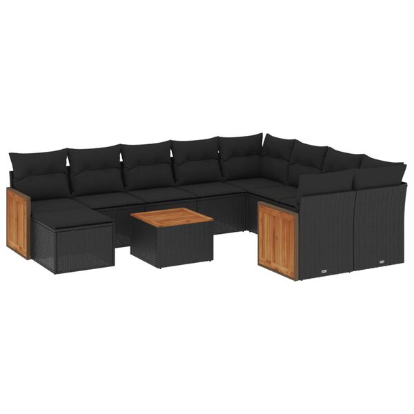 vidaXL 11 Piece Patio Sofa Set with Cushions Black Poly Rattan