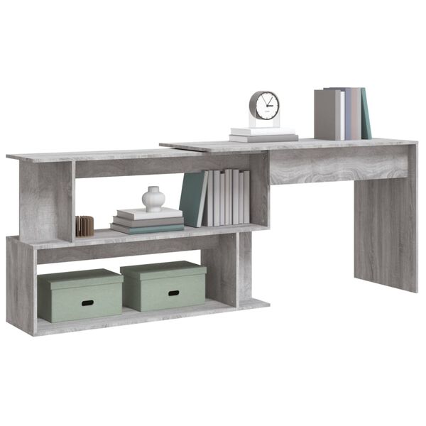 vidaXL Corner Desk Grey sonoma Engineered wood Large Rotatable