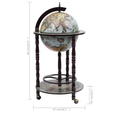 vidaXL Globe Bar Wine Stand Eucalyptus Wood Blue