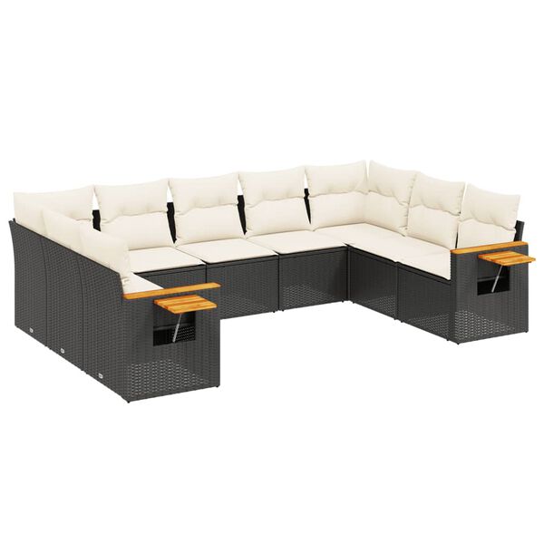 vidaXL Garden Sofa Set Black PE rattan, powder-coated steel, acacia wood
