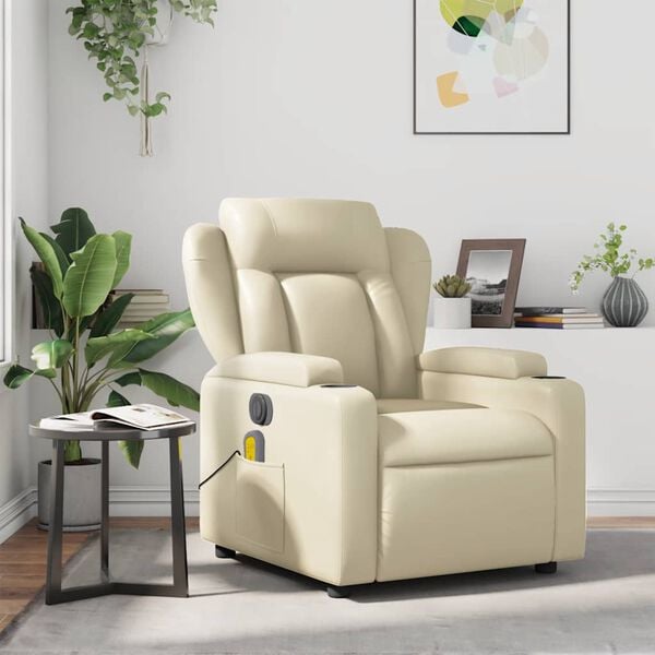vidaXL Massage Recliner Chair Cream Faux leather, metal, plywood One size