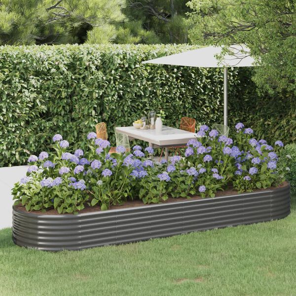 vidaXL Garden Raised Bed Grey Powder-coated steel 126.8 x 39.4 x 14.2 in