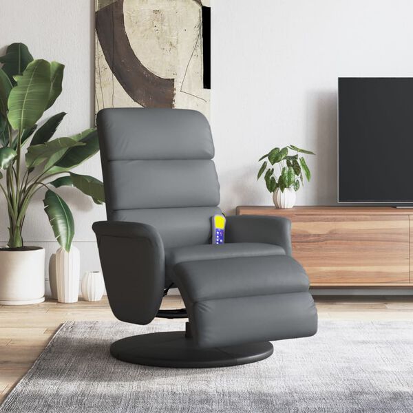 vidaXL Massage Recliner Chair with Footrest Grey Faux Leather