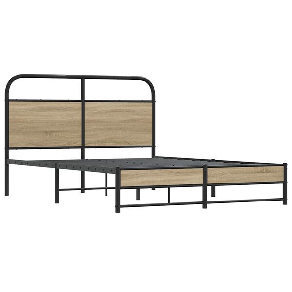 vidaXL Bed Frame Smoked Oak Steel, Engineered Wood Full Bed Frame
