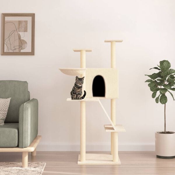 vidaXL Cat Tree Cream Engineered wood, plush, sisal Large Cat Tree