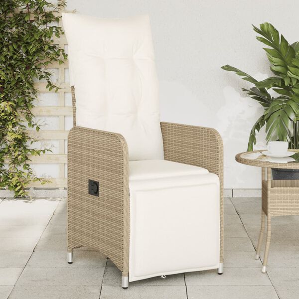 vidaXL Reclining Garden Chair Beige PE rattan, Powder-coated steel