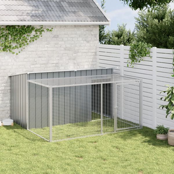 vidaXL Dog House with Run Anthracite 77.6x76.4x43.3" Galvanised Steel