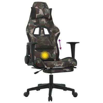 vidaXL Massage Gaming Chair with Footrest Black and Camouflage Fabric