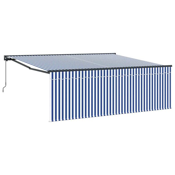vidaXL Retractable Awning Manual Blue and White 157.48 x 118.11 in