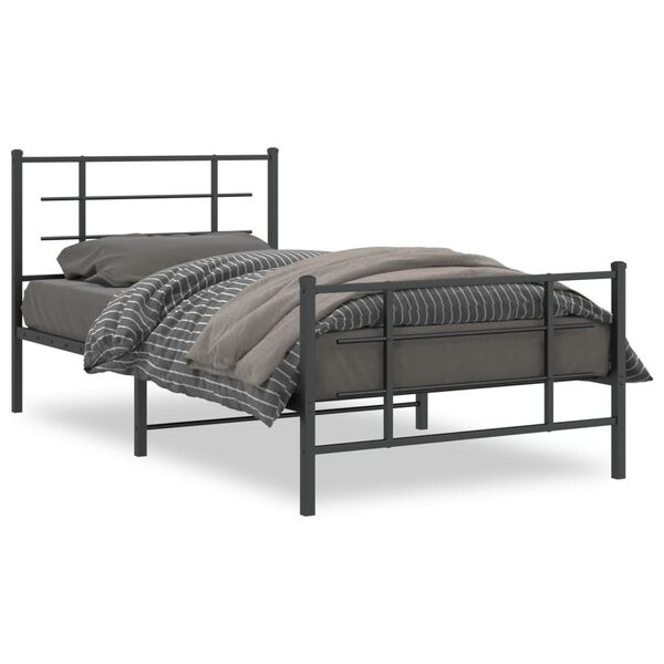 vidaXL Bed Frame Black Powder-Coated Steel 42.1x79.9 in Metal Bed Frame