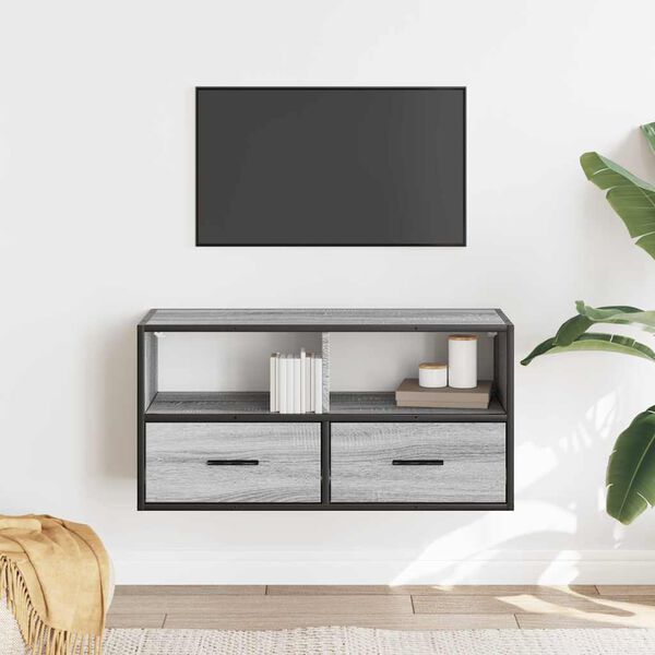 vidaXL TV Cabinet Gray Sonoma Engineered wood, Metal Compact TV Cabinet