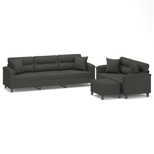 vidaXL 3 Piece Sofa Set with Pillows Dark Gray Microfiber Fabric