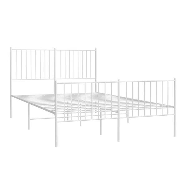 vidaXL Bed Frame White Powder-Coated Steel Double Bed Frame