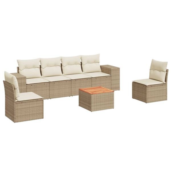 vidaXL Garden Sofa Set Beige PE Rattan 7 Piece Set Modular