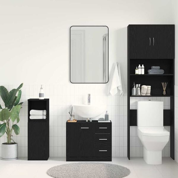 vidaXL Sink Cabinet Black Oak Engineered Wood Medium Sink Cabinet