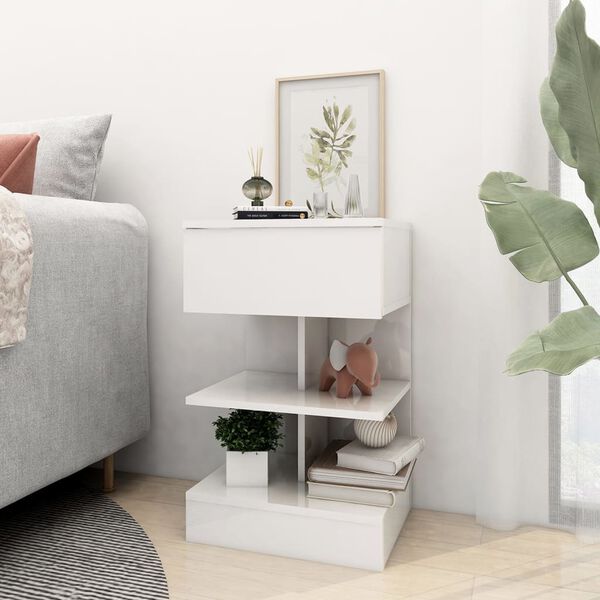 vidaXL Bedside Cabinet High gloss white Engineered wood