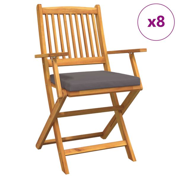 vidaXL Folding Chair 8 pcs Gray 49 x 57.5 x 92cm Solid Acacia wood