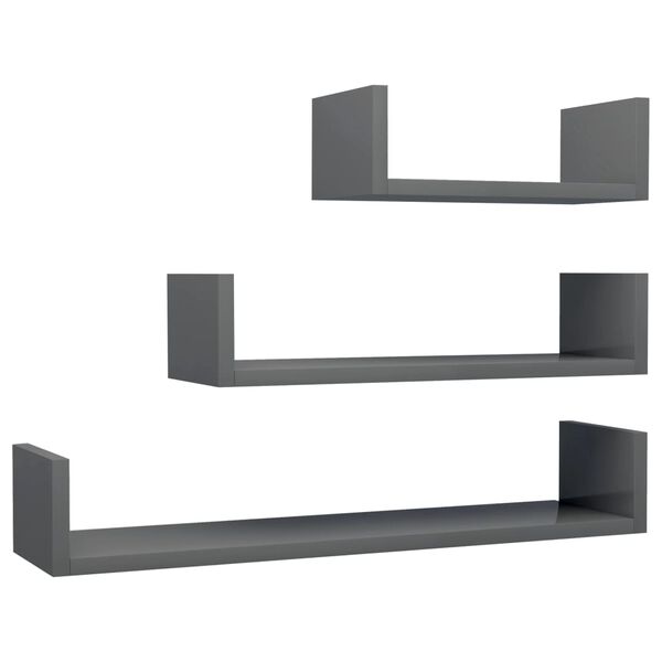 vidaXL Shelf Set of 3 High gloss grey Engineered wood