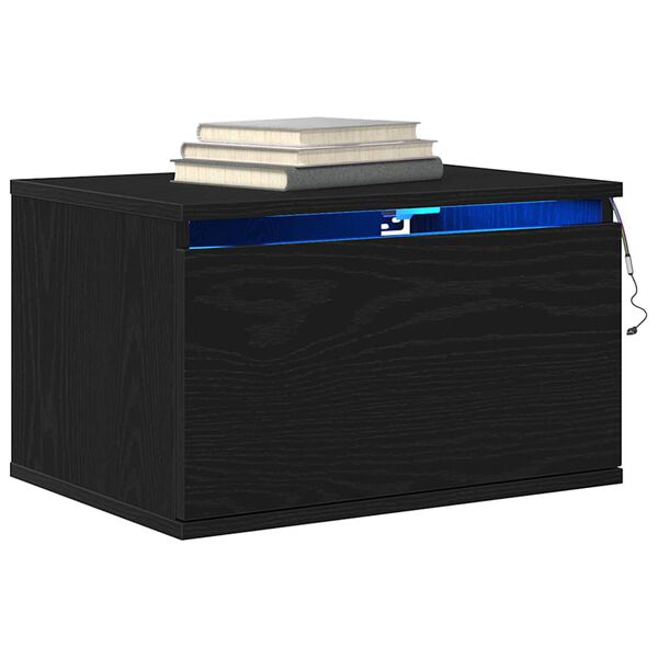 vidaXL Wall-mounted Bedside Cabinet with Drawer 2 pcs Black Oak