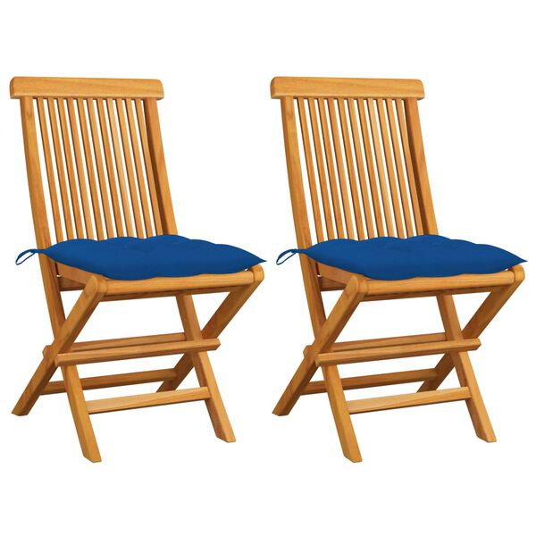 vidaXL Patio Chair Set of 2 Teak wood and blue