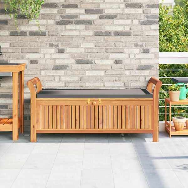 vidaXL Garden Storage Bench Wood with dark grey cushion