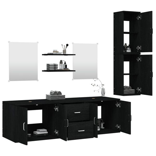 vidaXL Bathroom Furniture Set Black Engineered wood, glass Large