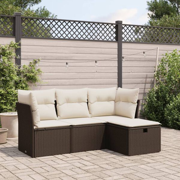 vidaXL Garden Sofa Set Brown PE rattan, powder-coated steel, polyester