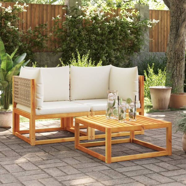 vidaXL Garden Sofa Beige, cream white Solid acacia wood, PE rattan
