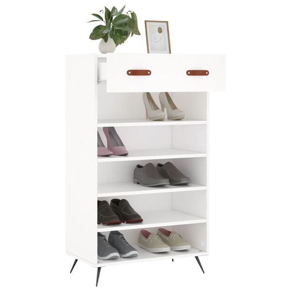 vidaXL Shoe Cabinet White Engineered wood, iron, faux leather Standard