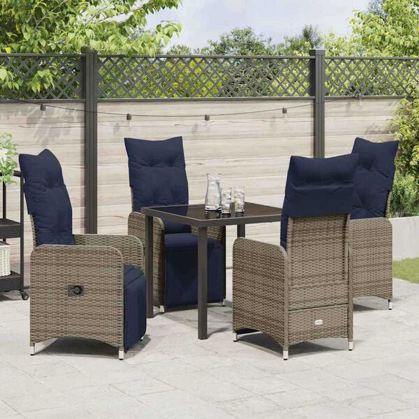 vidaXL Table and Chair Set with Cushion 5 pcs Grey PE Rattan