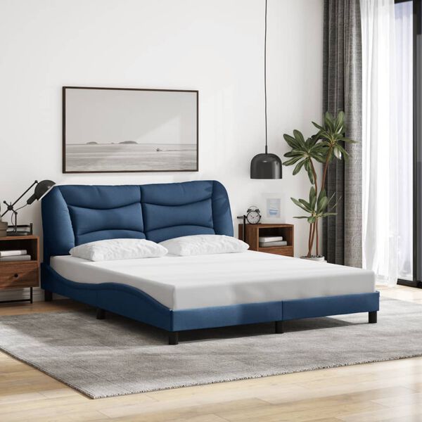 vidaXL Bed Frame Blue 100% polyester fabric, metal, solid pine wood, plywood