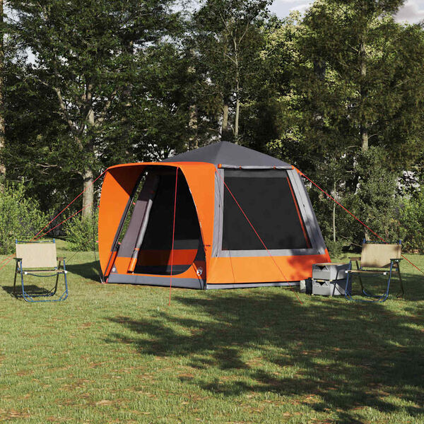 vidaXL Camping Tent Gray and orange 420 x 420 x 227 cm Polyester