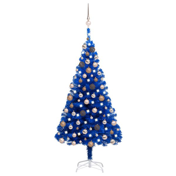 vidaXL Artificial Pre-lit Christmas Tree with Ball Set Blue 70.9" PVC