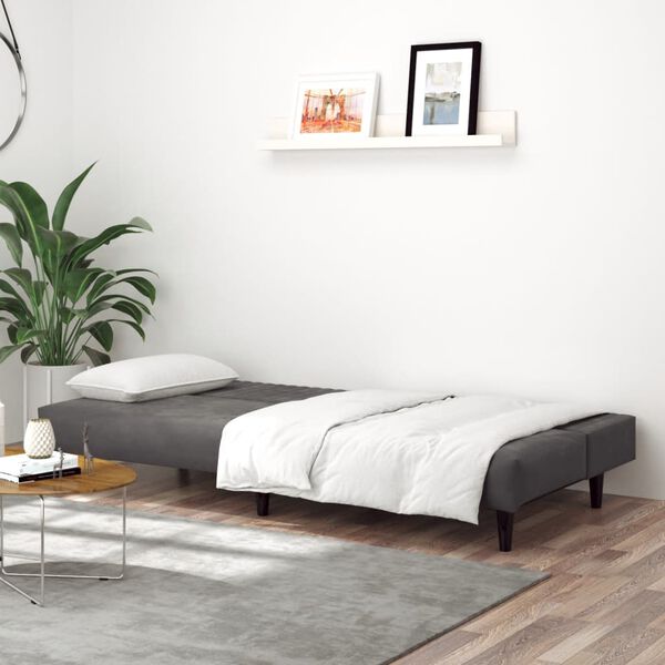 vidaXL Sofa Bed Dark Grey Velvet, Wood 2-seater Convertible