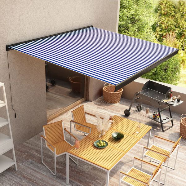 vidaXL Retractable Awning Blue and White Aluminum, Polyester 138 x 98.4 in