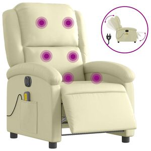 vidaXL Electric Massage Recliner Chair Cream Real leather Standard