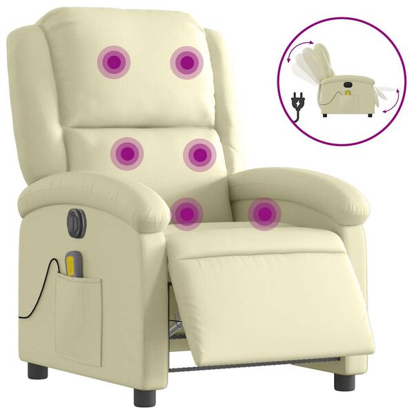 vidaXL Electric Massage Recliner Chair Cream Real leather Standard