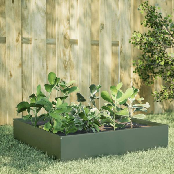 vidaXL Garden Raised Bed Olive green Steel Medium Decorative Inlays