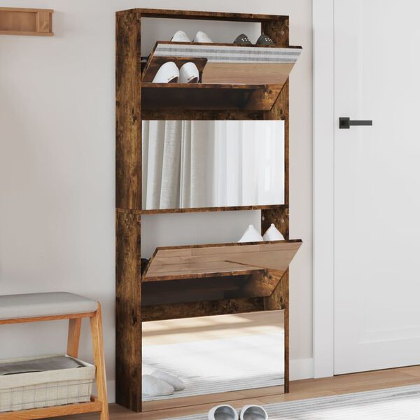 vidaXL Shoe Cabinet Smoked Oak Engineered Wood, Glass Medium Storage