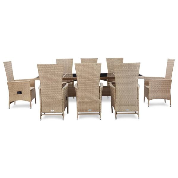 vidaXL Patio Dining Set Set of 8 Beige Poly Rattan Large
