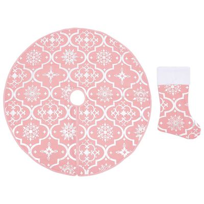 vidaXL Luxury Christmas Tree Skirt with Sock Pink 5 ft Fabric