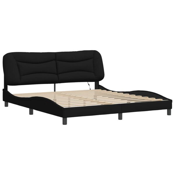 vidaXL Bed Frame Black Fabric, metal, solid pine wood, plywood King