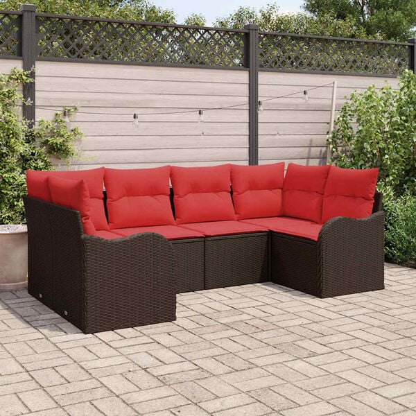 vidaXL Sofa Set with Cushion 6 pcs Brown Synthetic: Poly Rattan